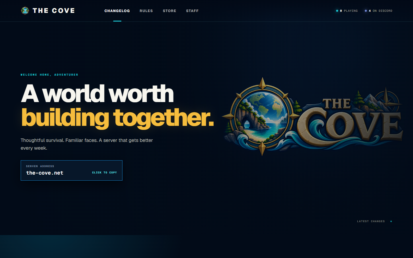 The Cove website homepage screenshot